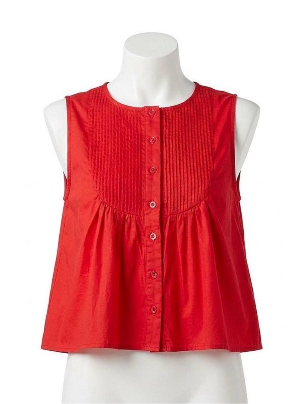 TCEC Red Sleeveless Pintuck Button-Front 100% Cotton Tank